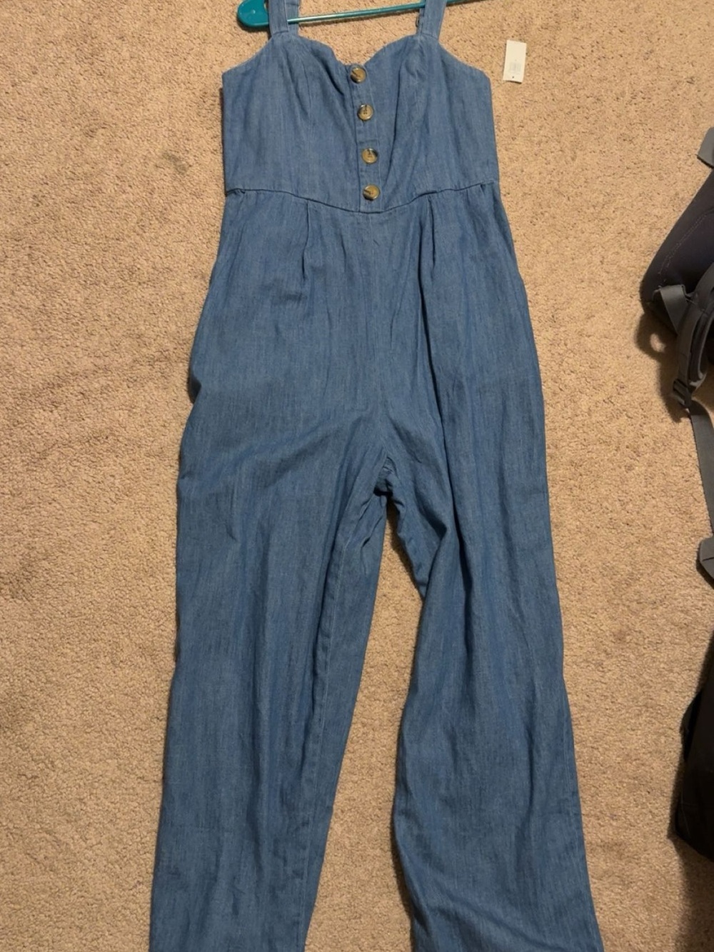 GAP Blue Denim-Look Button Front Jumpsuit